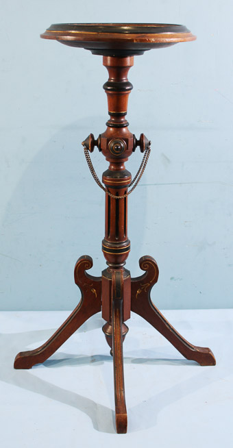 005a - Unusual aesthetic movement pedestal with bronze plaque in center of top, 31.5 in. T, 19.5 in. W.